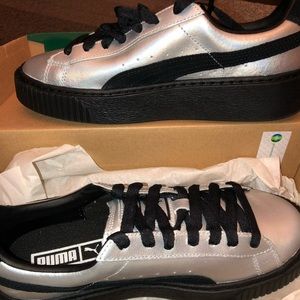 Puma Basket Platform Explosive Sneakers-Silver Sz7